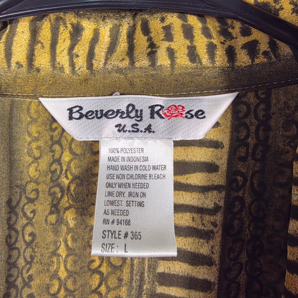Vintage Beverly Rose USA Women Large Olive Green Gold Patterned Button Up Blouse - Picture 5 of 7